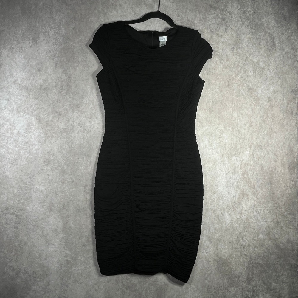VTG Cache Bodycon Dress Womens 4 Black Ruched Pleated Formal Cocktail Party Y2K